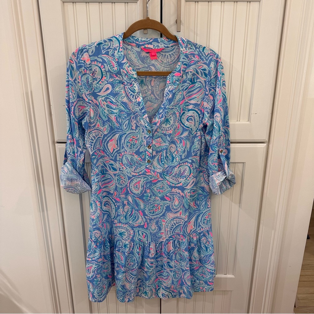 Lilly Pulitzer Charlee Floral Dress in Zanzibar Blue Fish Kiss Size Small